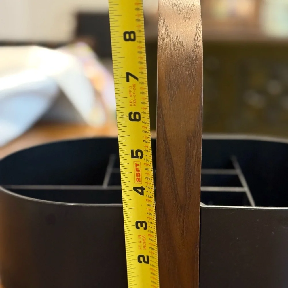 Black Metal Organizer with Wooden Handle